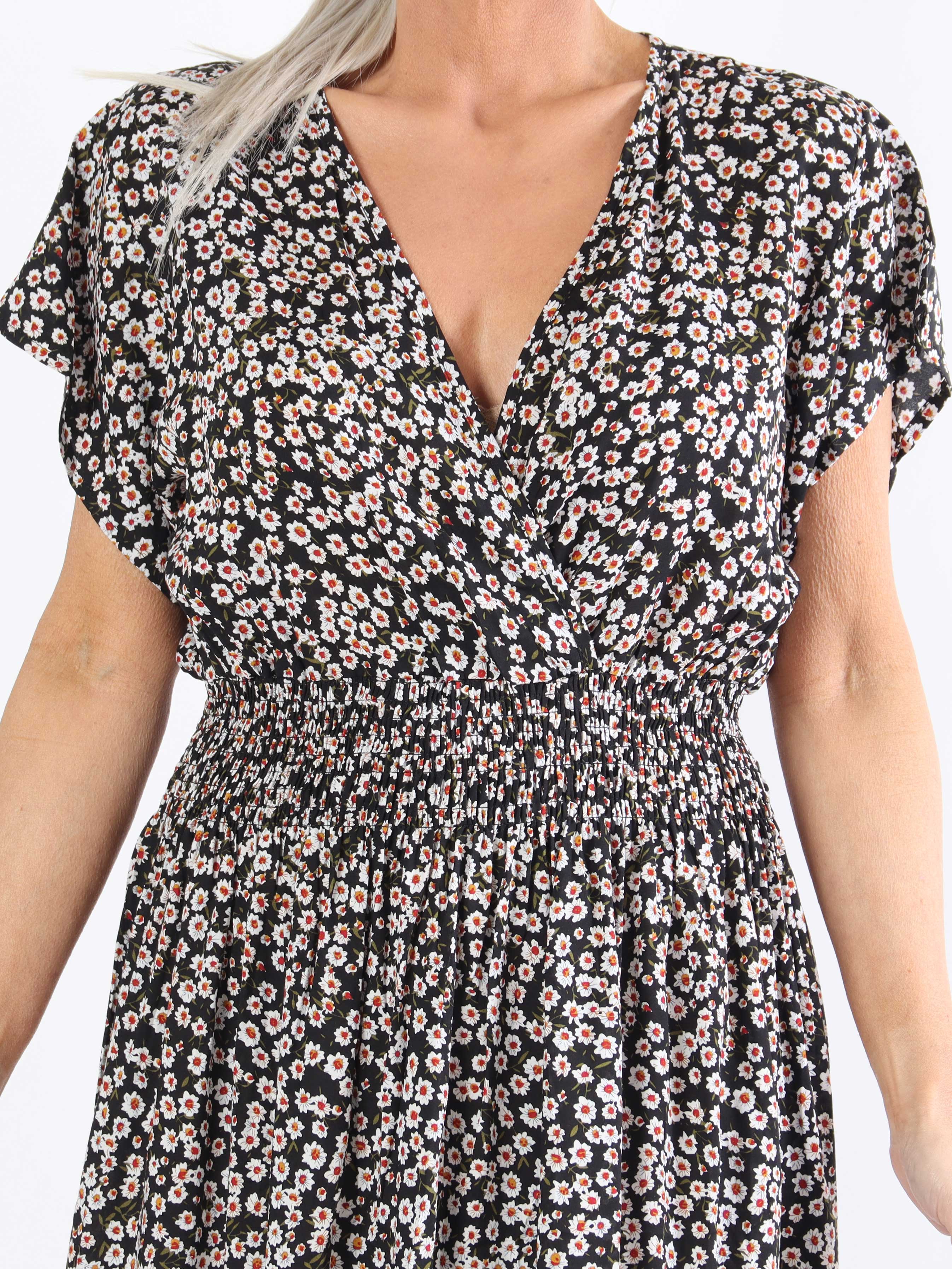 Clementine - Småblommig plus size-klänning med resår i midjan